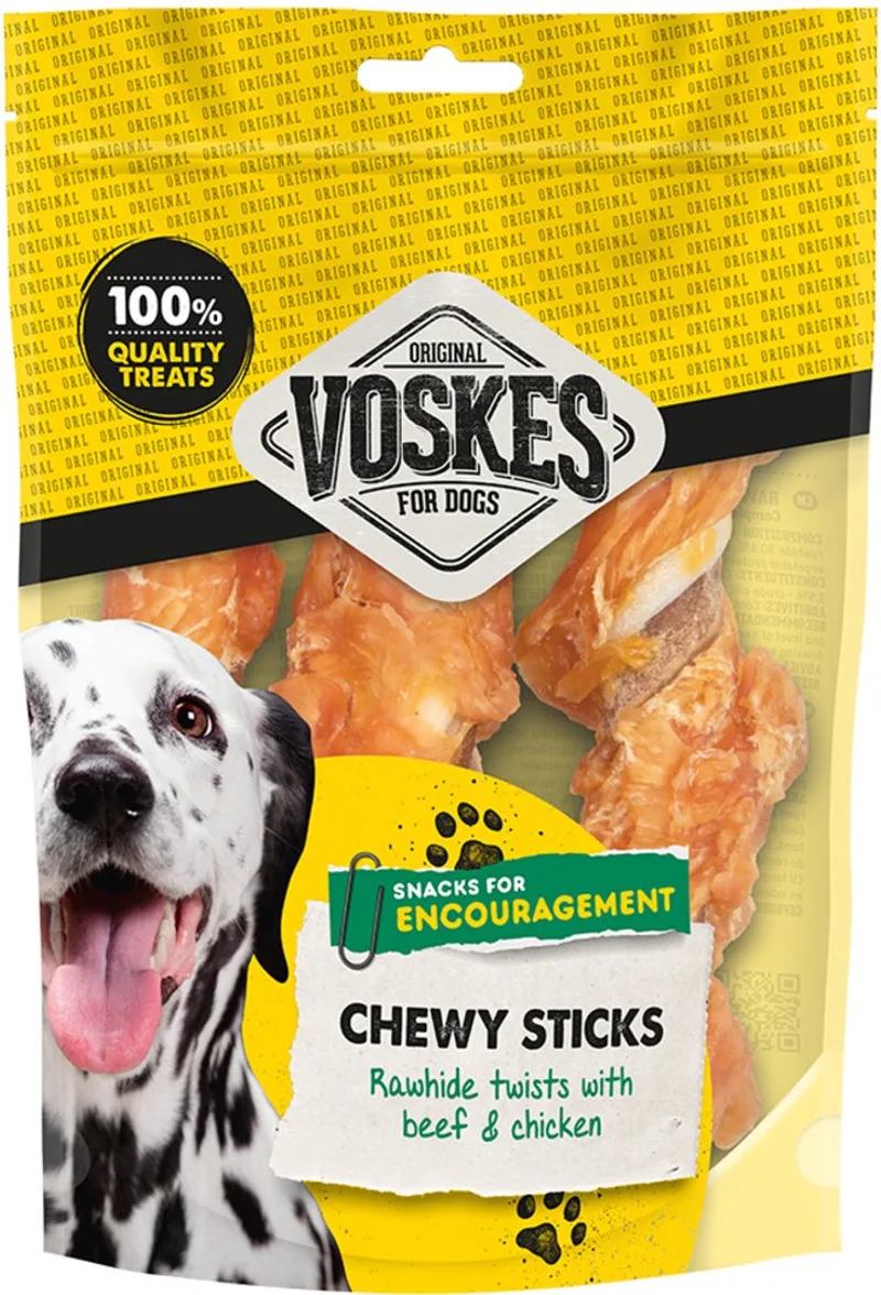 Hondensnack Stick Runderhuid M Rund met Kip - 3 stuks de Voskes – photo produit
