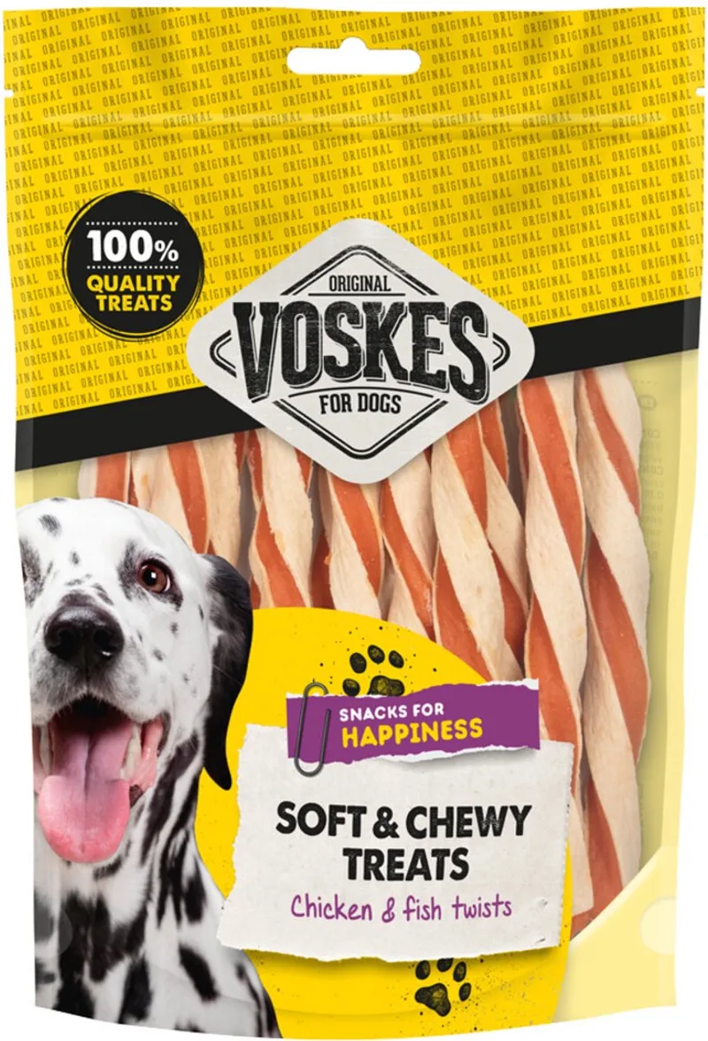 Hondensnack Twists Kip - Vis - 10 x 100 gr - Voordeelverpakking von Voskes – Produktfoto