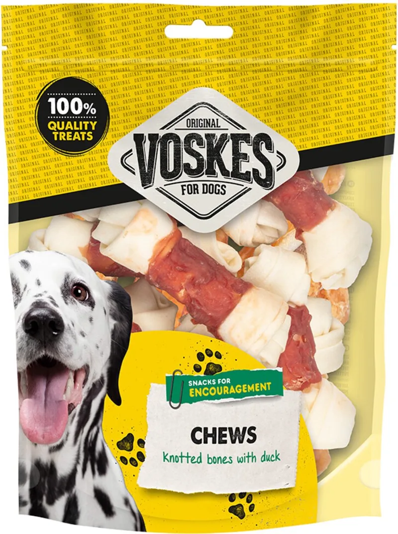 Hondensnacks Geknoopte Botten Runderhuid met Eend - 10 stuks von Voskes – Produktfoto