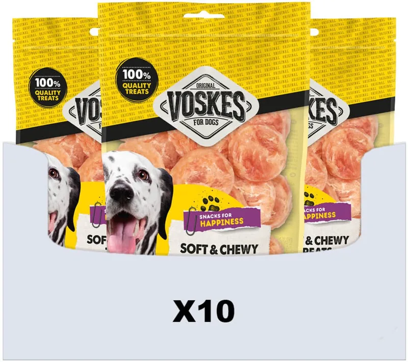 Hondensnacks Kip Schijfjes - 10 x 100 gr - Voordeelverpakking de Voskes – photo produit