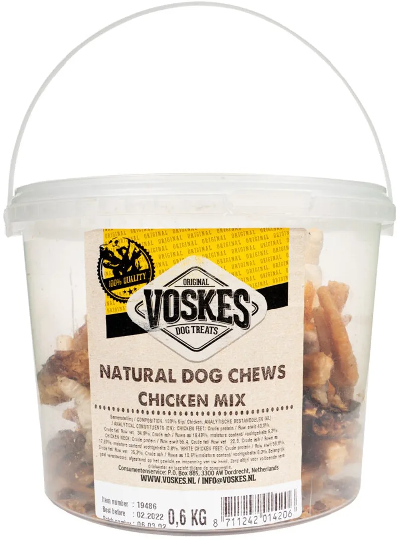 Hondensnacks Mix Bucket Kip - 12 x 600 gr - Voordeelverpakking de Voskes – photo produit
