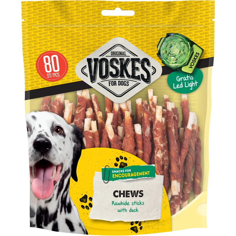 Hondensnacks Original Runderhuid Sticks Eend 80 stuks de Voskes – photo produit
