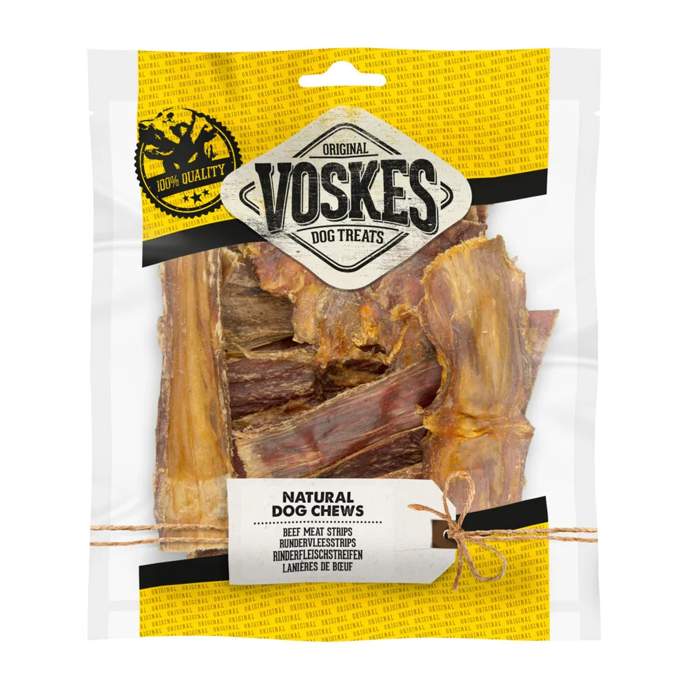 Hondensnacks Runderstrips 100 gr van Voskes – productfoto