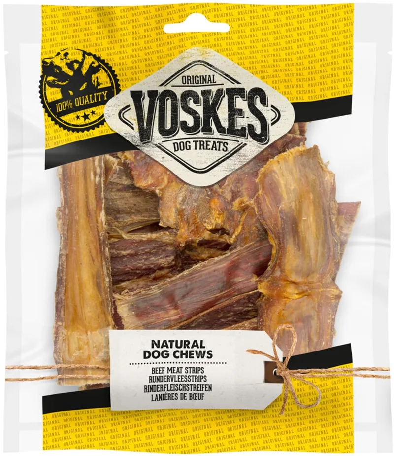 Hondensnacks Runderstrips - 12 x 100 gr - Voordeelverpakking fra Voskes – produktbillede
