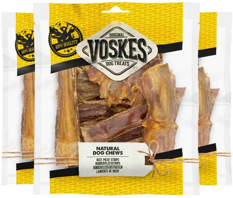 Hondensnacks Runderstrips - 3 x 100 gr - Voordeelverpakking von Voskes – Produktfoto