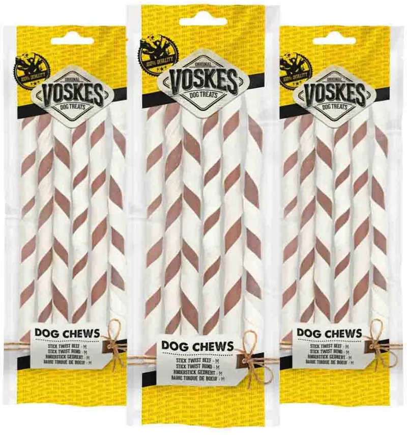 Hondensnacks Twist Stick Beef M - 3 x 6 stuks - Voordeelverpakking by Voskes – product photo