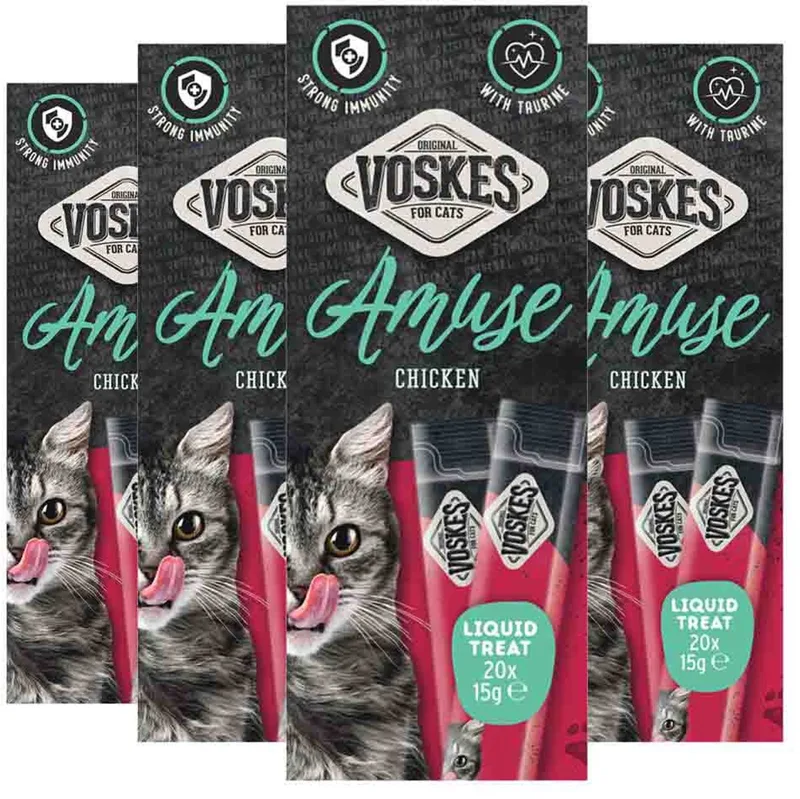 Kattensnack Liquid Treat Kip - 4 x 20x15 gr - Voordeelverpakking von Voskes – Produktfoto