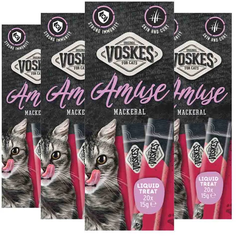Kattensnack Liquid Treat Makreel - 4 x 20x15 gr - Voordeelverpakking von Voskes – Produktfoto