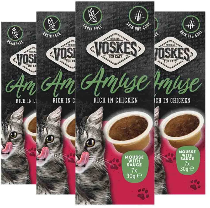 Kattensnack Mousse Kip in Saus - 4 x 7x30 gr - Voordeelverpakking von Voskes – Produktfoto