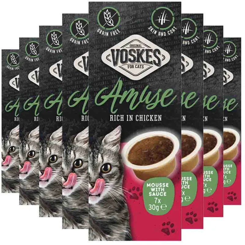 Kattensnack Mousse Kip in Saus - 8 x 7x30 gr - Voordeelverpakking von Voskes – Produktfoto