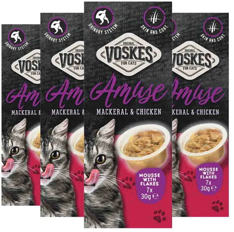 Kattensnack Mousse Makreel&Kip - 4 x 7x30 gr - Voordeelverpakking de Voskes – photo produit