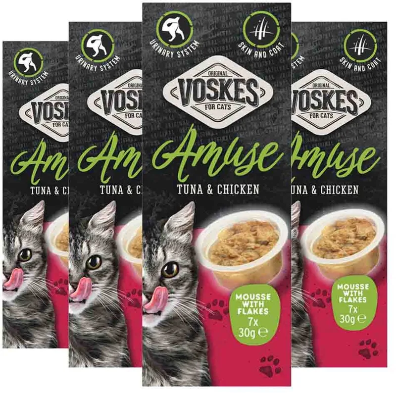 Kattensnack Mousse Tonijn&Kip - 4 x 7x30 gr - Voordeelverpakking von Voskes – Produktfoto
