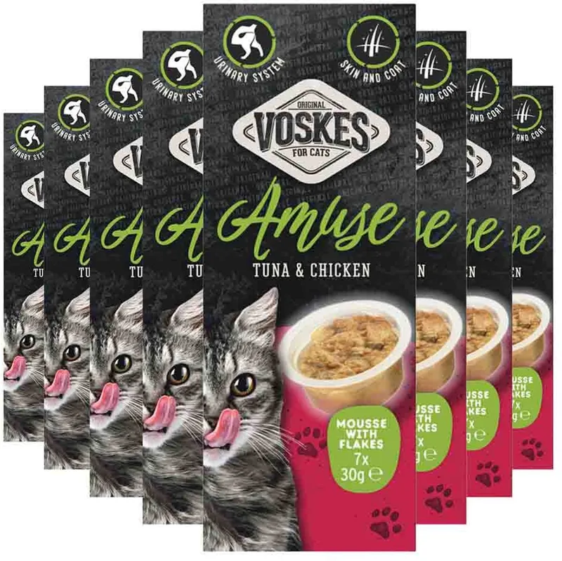 Kattensnack Mousse Tonijn&Kip - 8 x 7x30 gr - Voordeelverpakking von Voskes – Produktfoto