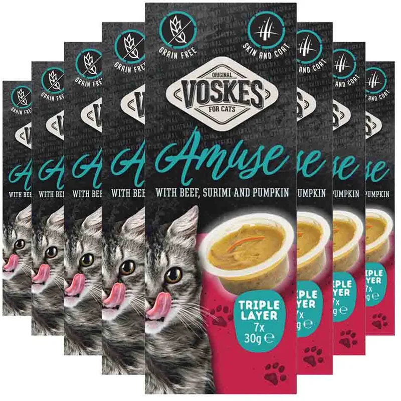 Kattensnack Triple Layer Rund-Sumiri-Pompoen - 8 x 7x30 gr - Voordeelverpakking von Voskes – Produktfoto