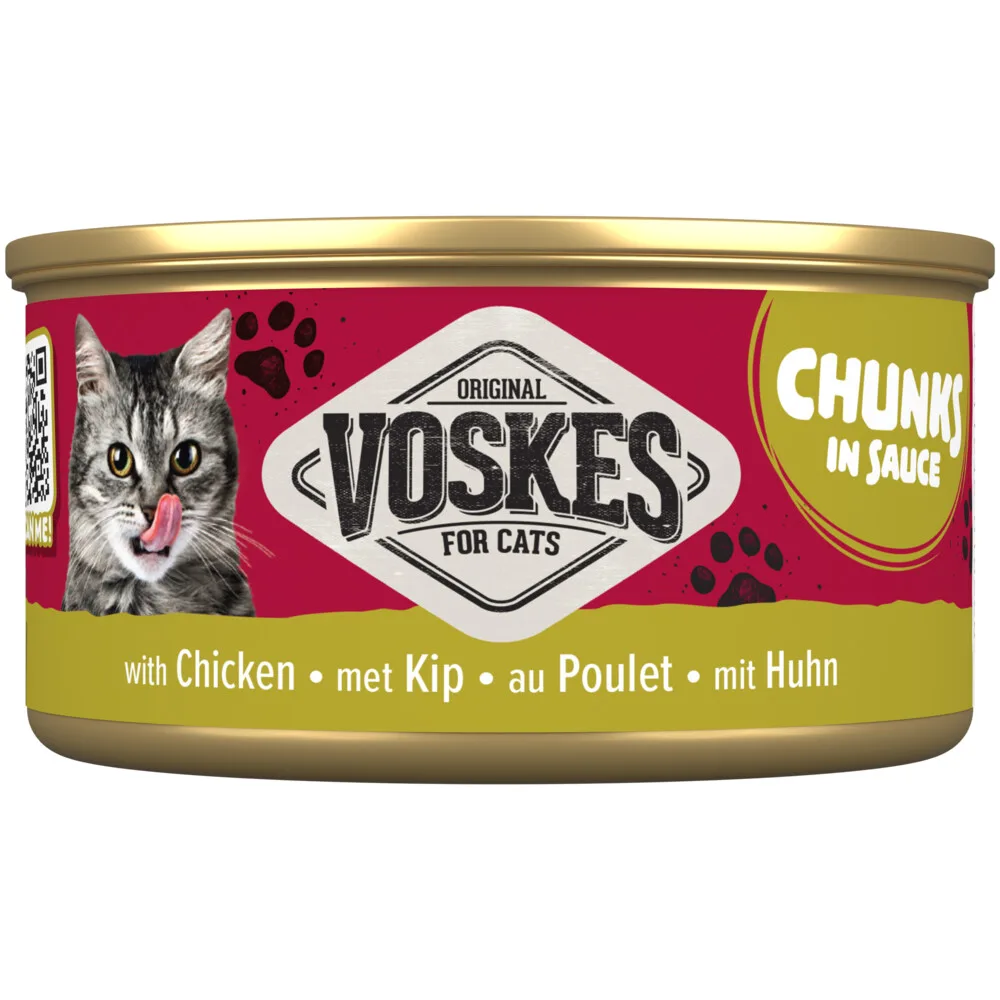 24x Voskes Kattenvoer Nat Chunks Saus Kip 85 gr van Voskes – productfoto