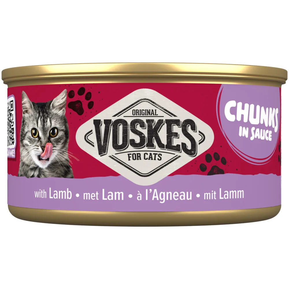 24x Voskes Kattenvoer Nat Chunks Saus Lam 85 gr van Voskes – productfoto