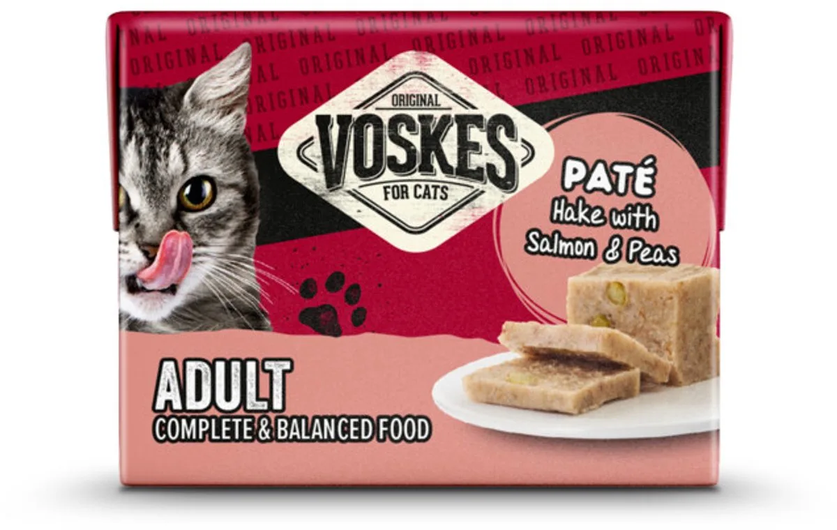 Original Paté Adult Heek & Zalm & Erwten - 8 x 8 x 95 gr - Voordeelverpakking van Voskes – productfoto