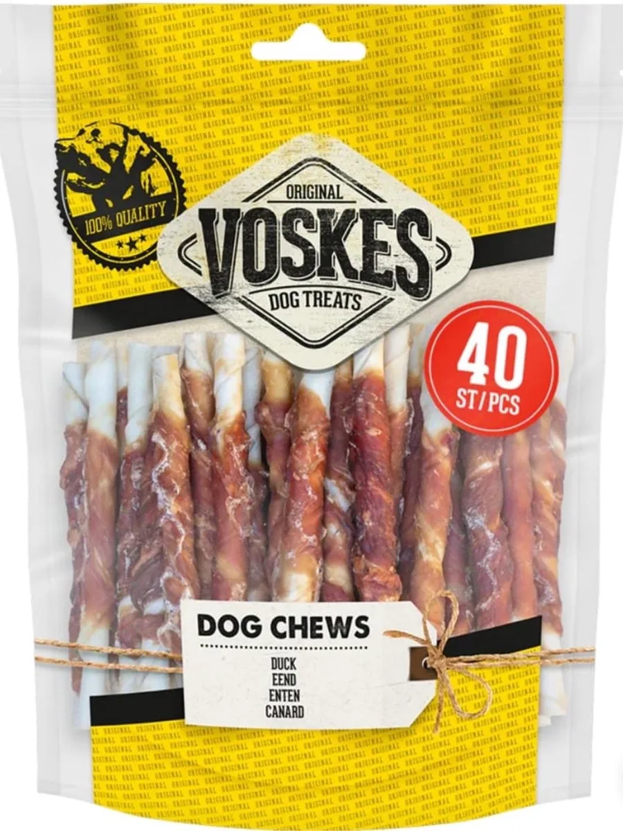 Rawhide Eend - Rund Sticks - 15 x 400 gr - Voordeelverpakking de Voskes – photo produit