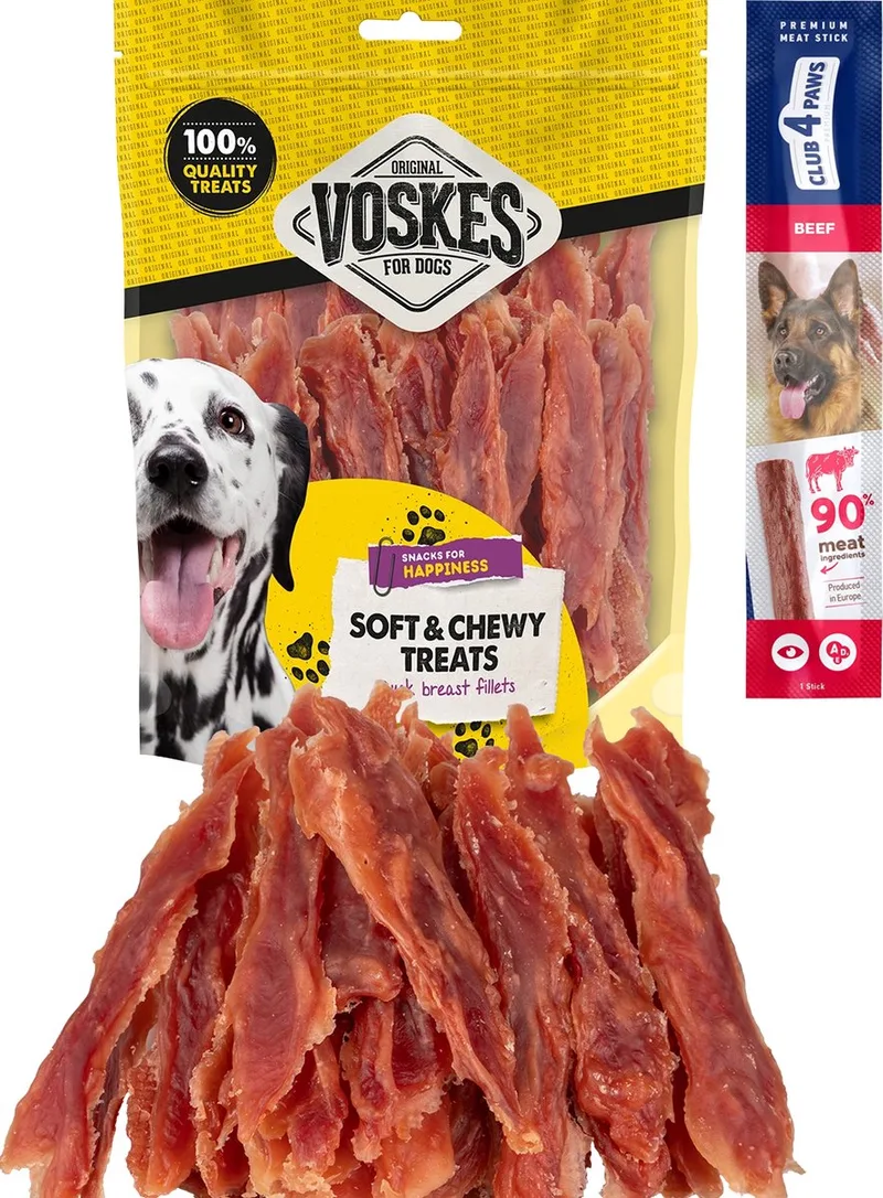 soft and chewy treats eendenborstfilets 2 x 400 gram met gratis Club 4 Paws hondensnack by Voskes – product photo