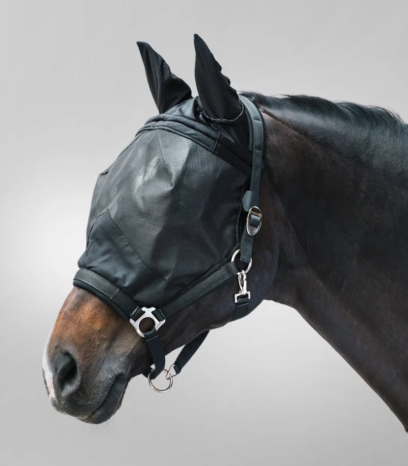 Premium Vliegenmasker Met Halster - Bijna Uitverkocht! | Full von Waldhausen in Schwarz – Produktfoto