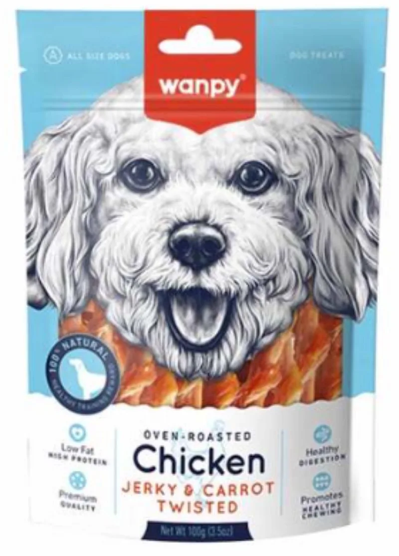 3x 100 gram Wanpy Kip Jerky & Wortel Sticks - hondensnack de Wanpy – photo produit