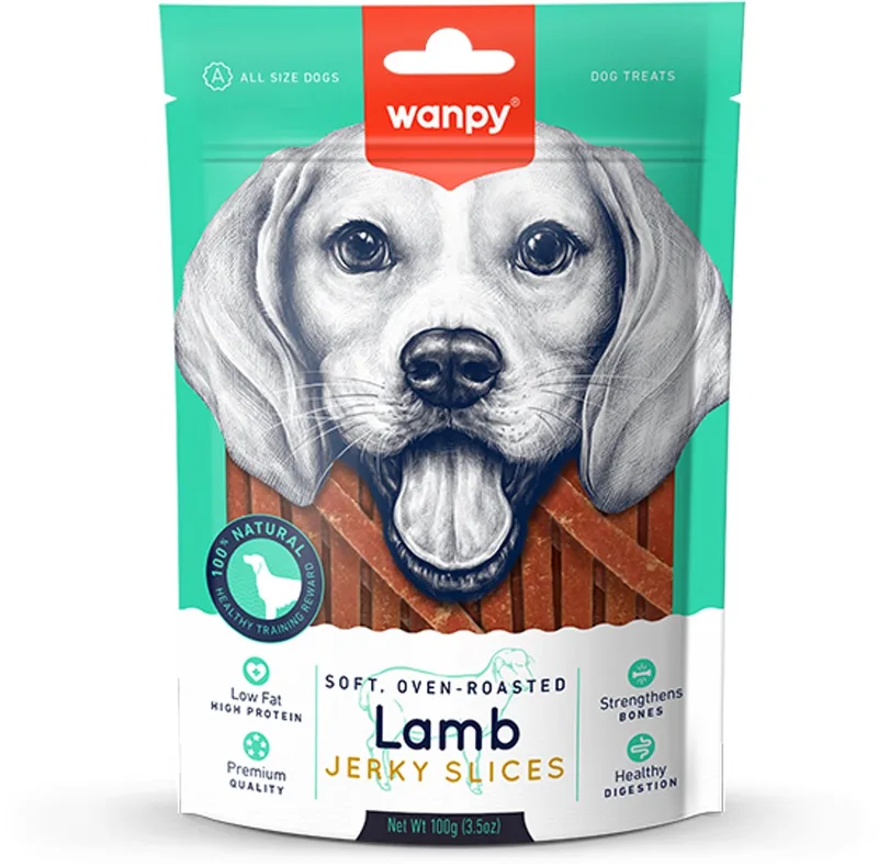 3x100 gr Wanpy soft oven-roasted lamb jerky slices hondensnack von Wanpy – Produktfoto