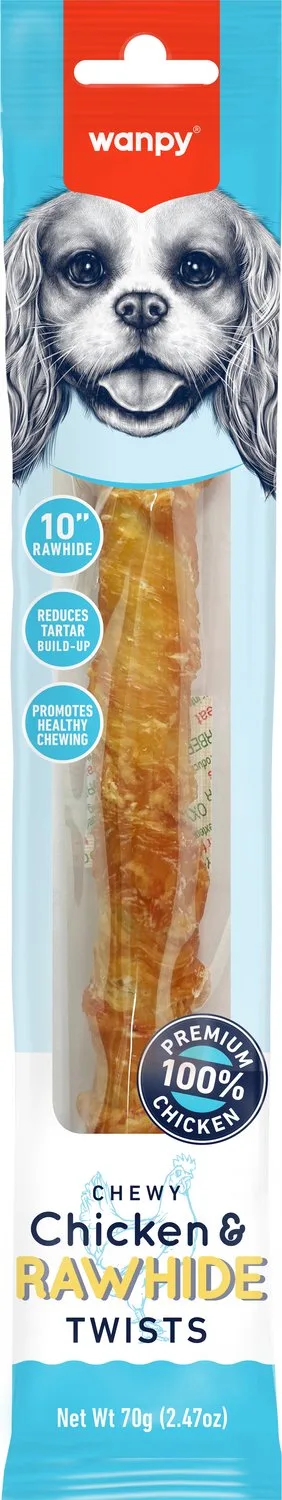 Chewy Chicken & Rawhide Twists - Hondensnack - Kip - 3x 25 cm / 70 gram fra Wanpy – produktbillede