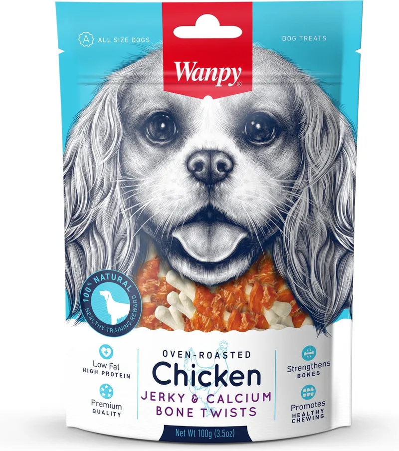 Chicken jerky & Calcium Bone Twists | Hondensnack by Wanpy – product photo