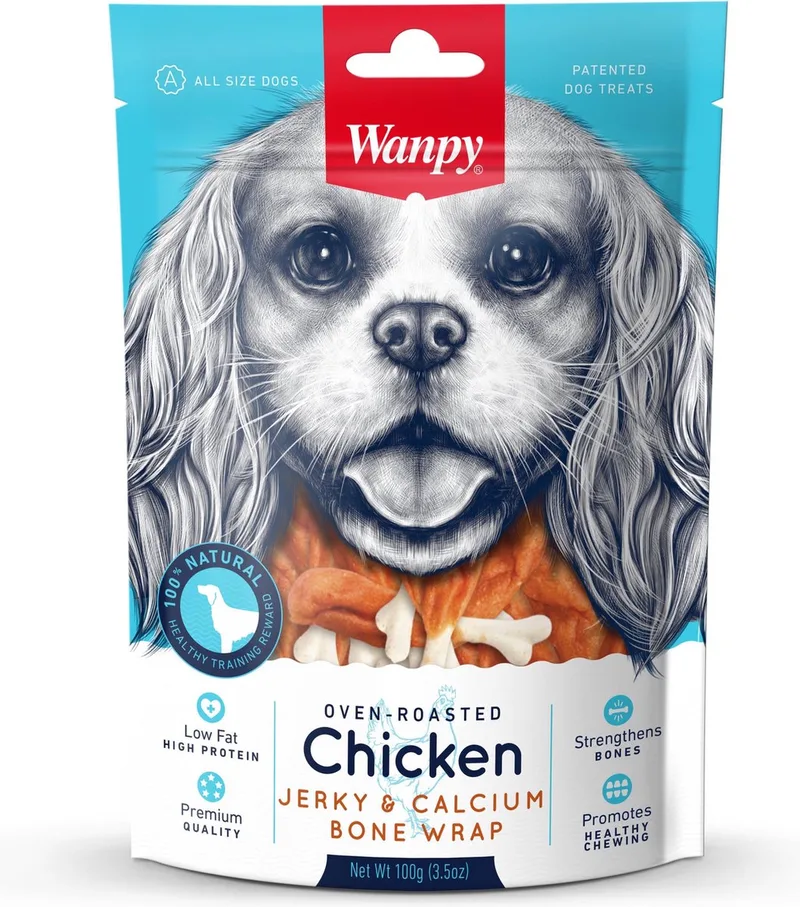 Chicken Jerky & Calcium Bone Wrap 3x100gram - Hondensnacks by Wanpy – product photo