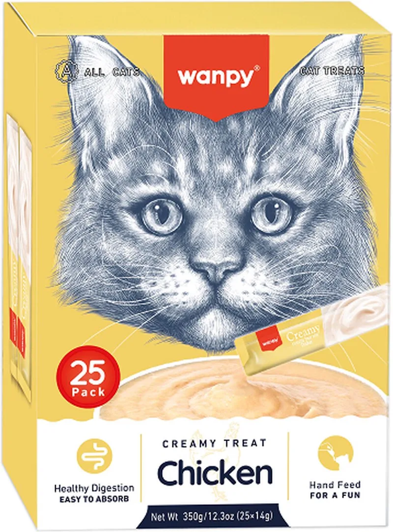 Creamy Lickable Treats Kip - Voordeelpack 25 Stuks - Kattensnack de Wanpy – photo produit