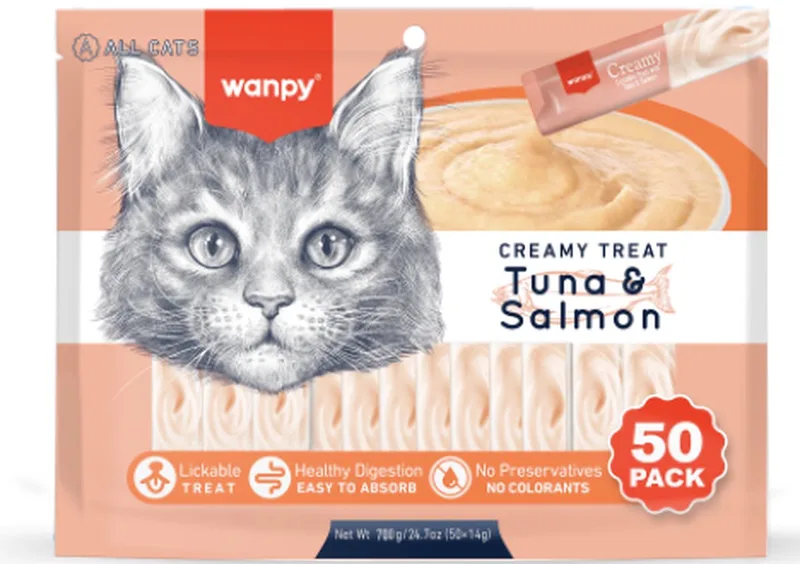 Creamy Lickable Treats - Tuna & Salmon - Voordeelpack 50 Stuks - Kattensnack fra Wanpy – produktbillede