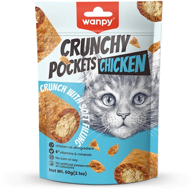 Crunchy pockets - Kip - Kattensnack - Knapperige snacks met zachte vulling van kip