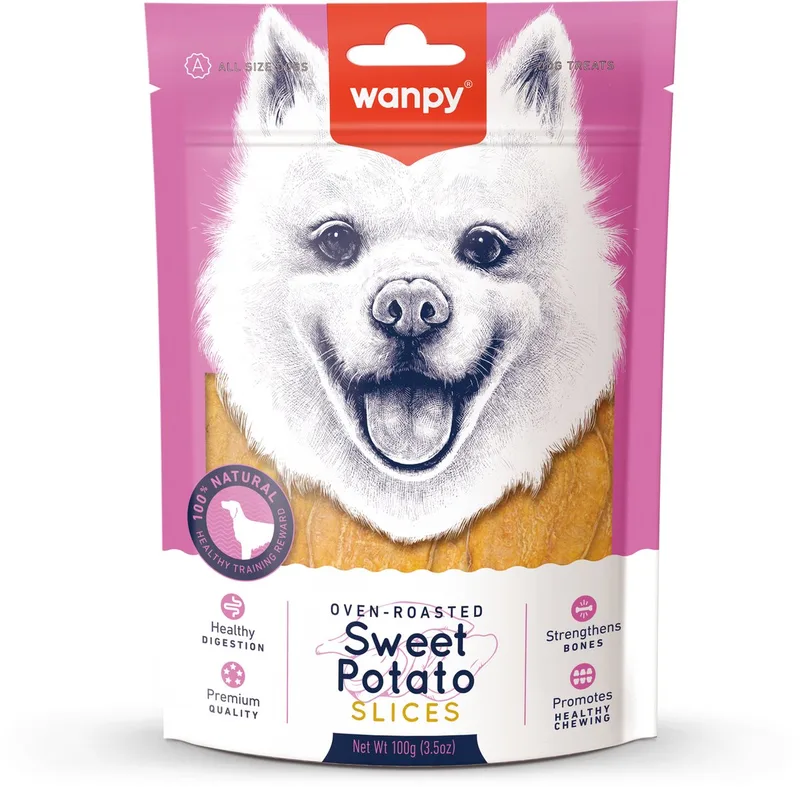Hondensnack Zoete Aardappel Slices - Zak á 100 gram de Wanpy – photo produit