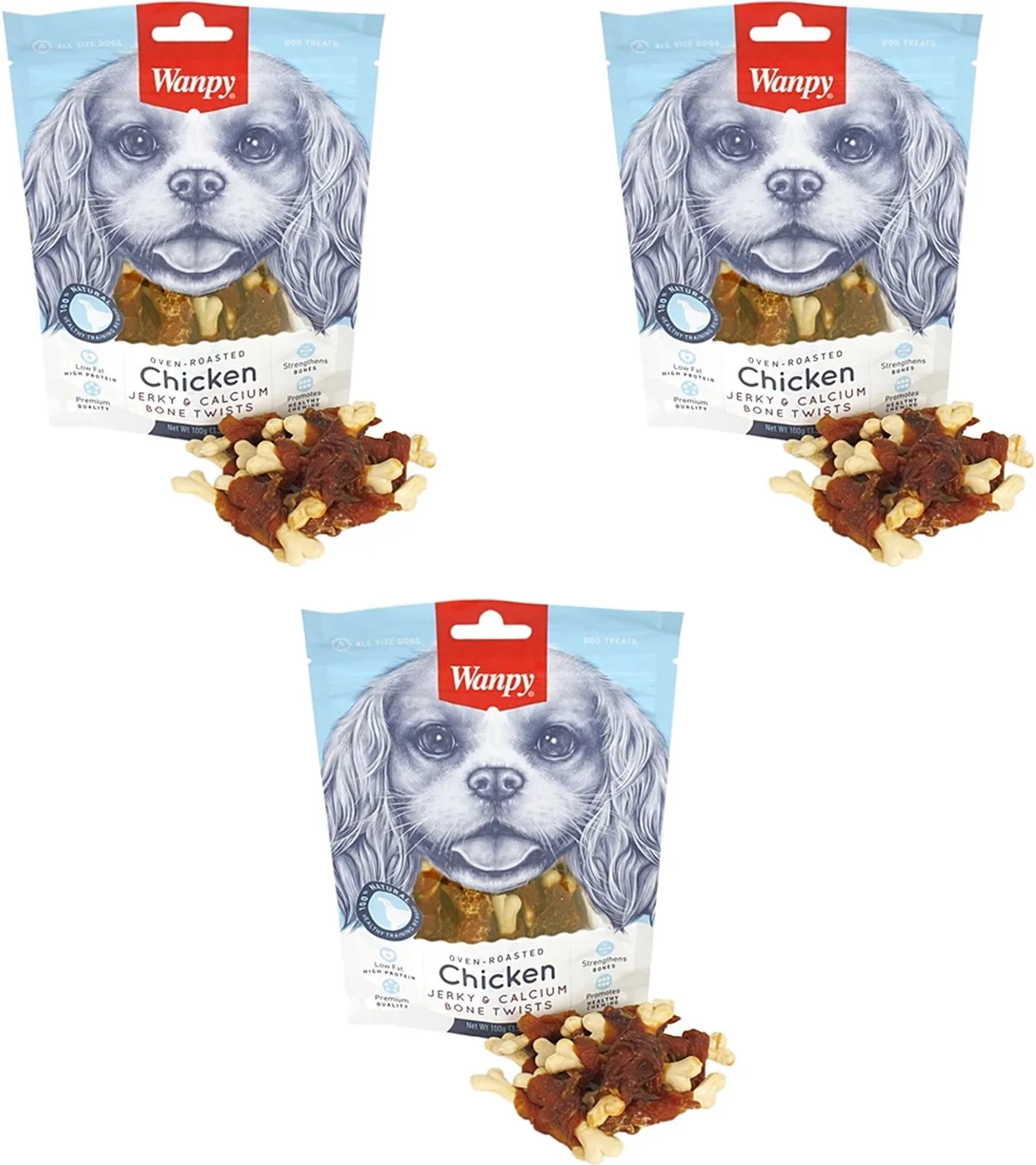 Hondenvoer Wanpy - Kip Jerky Snacks 100g - 3 stuks - Voordeelset fra Wanpy – produktbillede