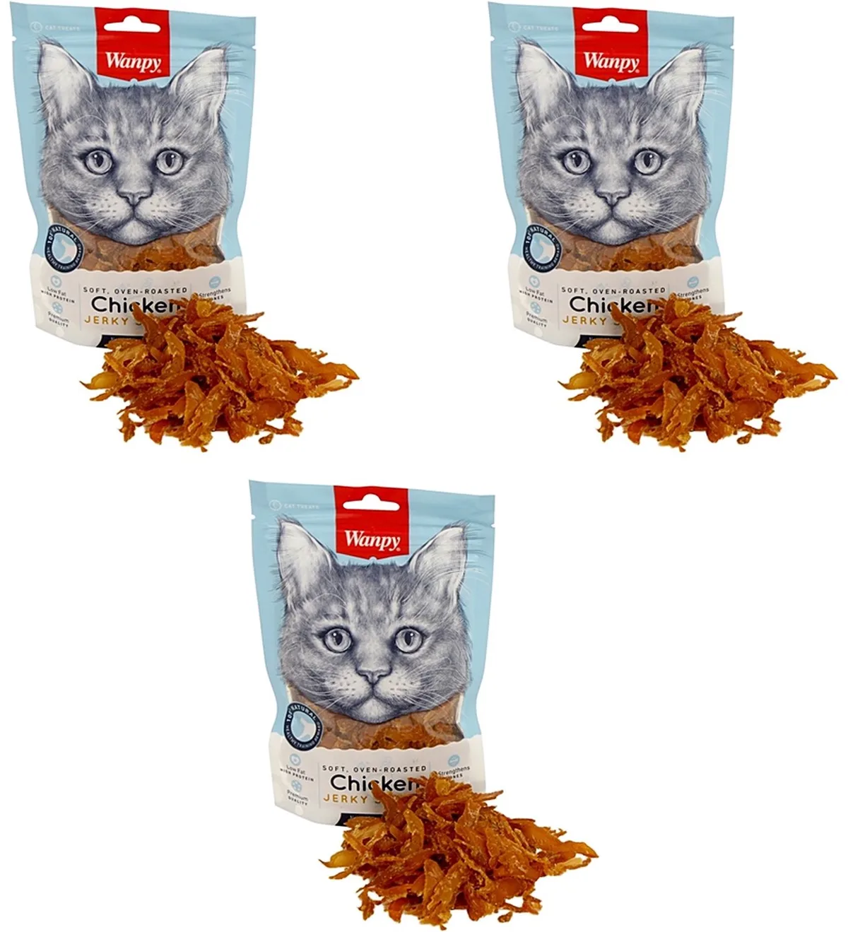 Kattensnack Wanpy - Malse Jerky Strips Kip - 3 stuks - Voordeelset by Wanpy – product photo