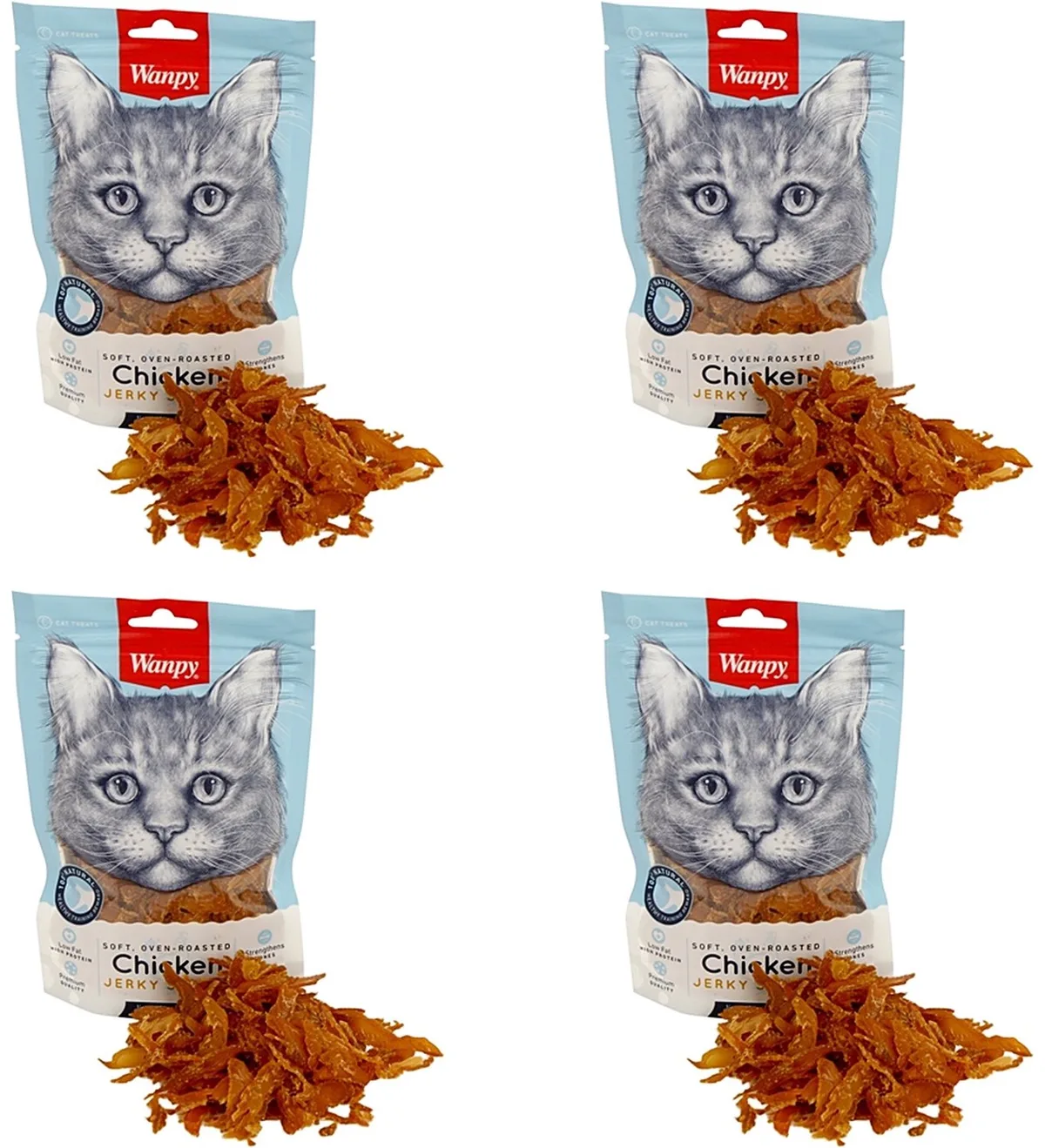 Kattensnack Wanpy - Malse Jerky Strips Kip 80gr - 4 stuks - Multipack van Wanpy – productfoto