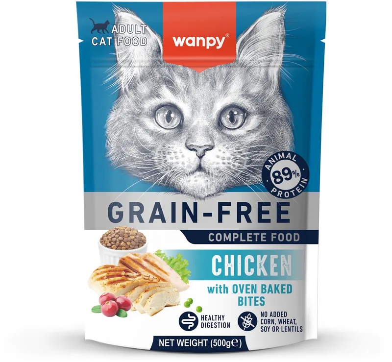 Kattenvoer - Droogvoer - Kip - Gezonde spijsvertering - 500 gram - Graanvrij by Wanpy – product photo