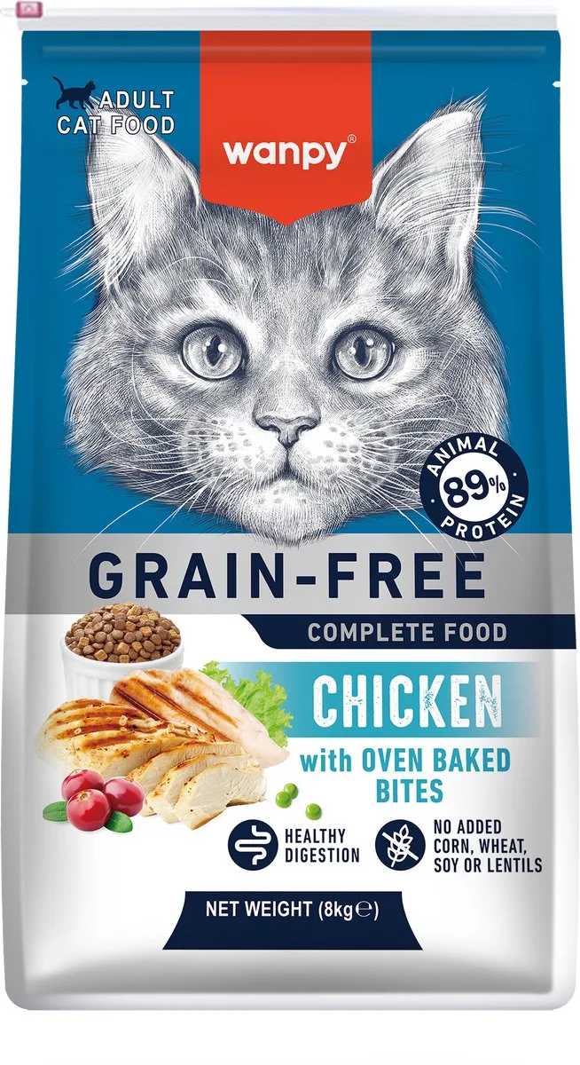 Kattenvoer - Droogvoer - Kip - Gezonde spijsvertering - 8 kg - Graanvrij de Wanpy – photo produit