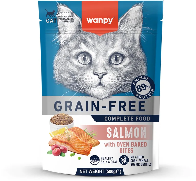 Kattenvoer - Droogvoer - Zalm - Huid & Vacht - 500 gram - Graanvrij by Wanpy – product photo