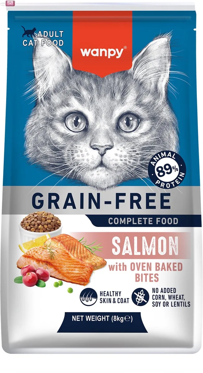 Kattenvoer - Droogvoer - Zalm - Huid & Vacht- 8 kg - Graanvrij by Wanpy – product photo