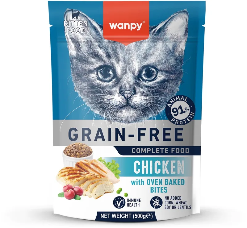 Kitten - Droogvoer - Kip - Gezond gewicht - 500 gram - Graanvrij fra Wanpy – produktbillede