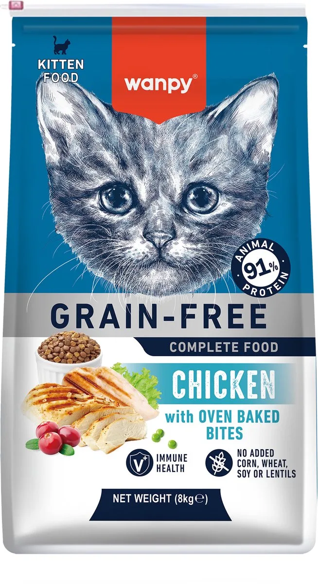 Kitten - Kattenvoer - Droogvoer - Kip - 8 kg - Graanvrij de Wanpy – photo produit
