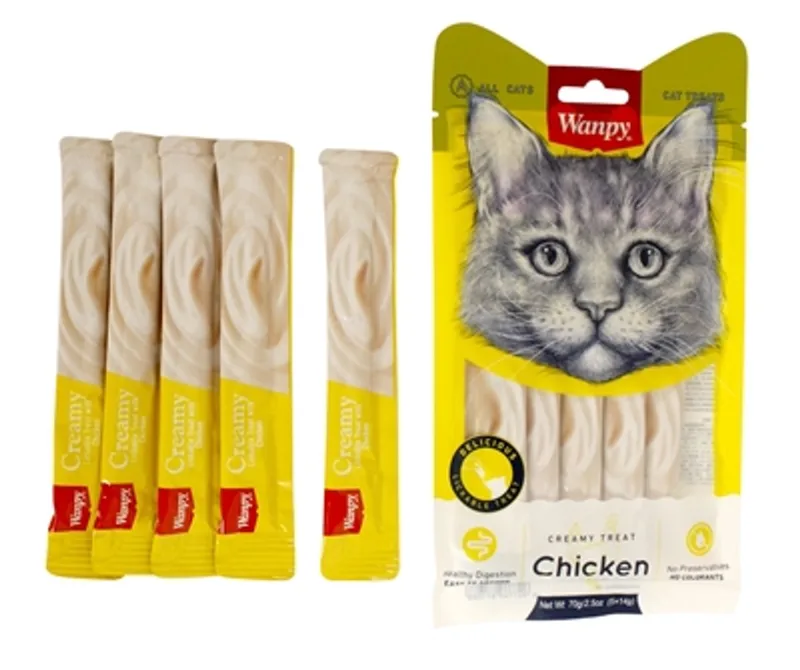 Lickable Kattensnack WANPY - Vloeibaar Kip - 5 Stuks, Hydratatie Snack zonder Kunstmatige Toevoegingen by Wanpy – product photo
