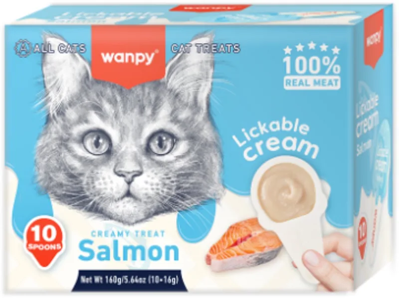 likbare crème in lepel - Zalm - 10 stuks - Kattensnack by Wanpy – product photo