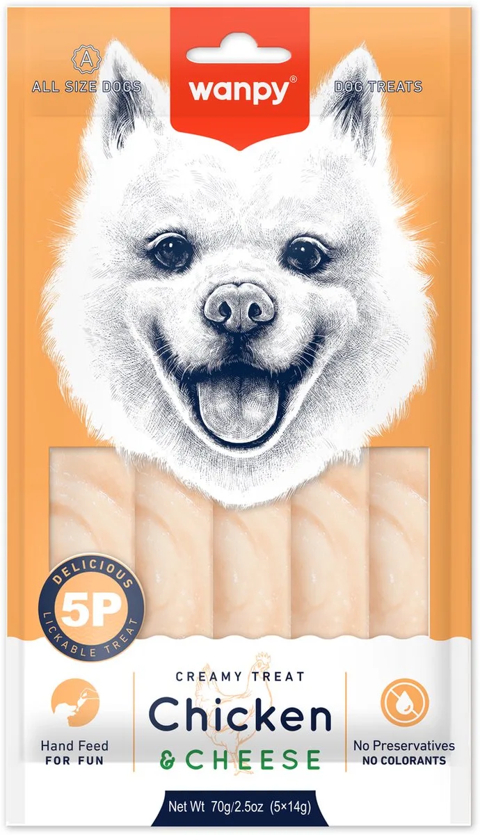 Likbare snack kip en kaas 15 sticks van 14g de Wanpy – photo produit