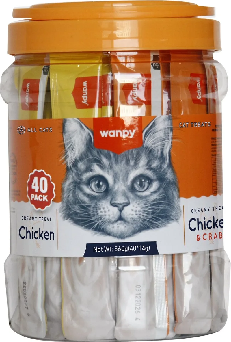likbare snack - Kip + Kip & Krab - Voordeelpack 40 stuks - Kattensnacks - Creamy Treat de Wanpy – photo produit