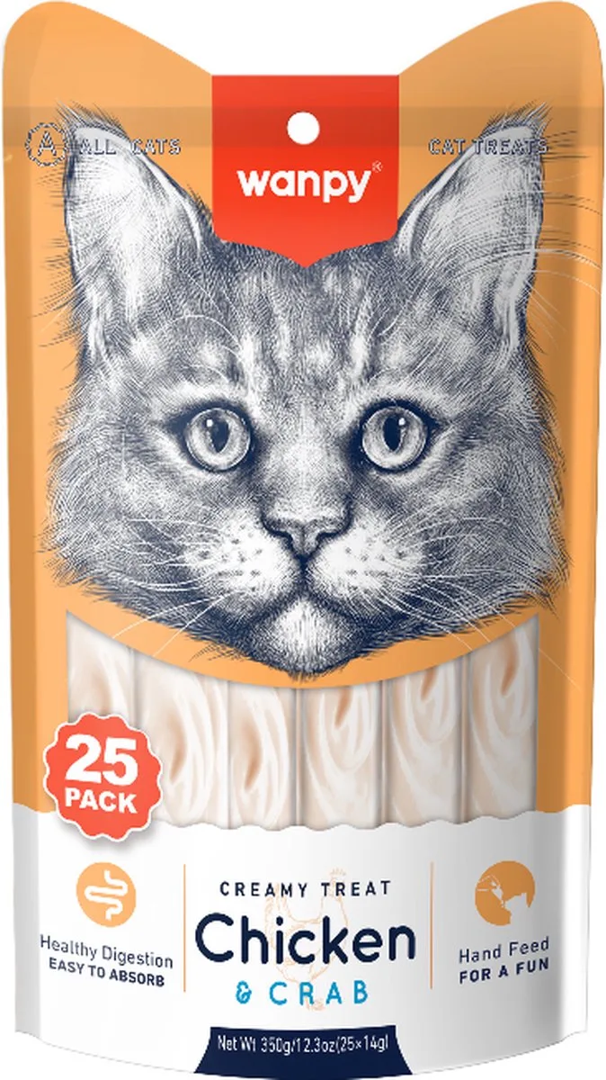 likbare snack Kip & Krab - Voordeelpack 25 Stuks - Kattensnack de Wanpy – photo produit