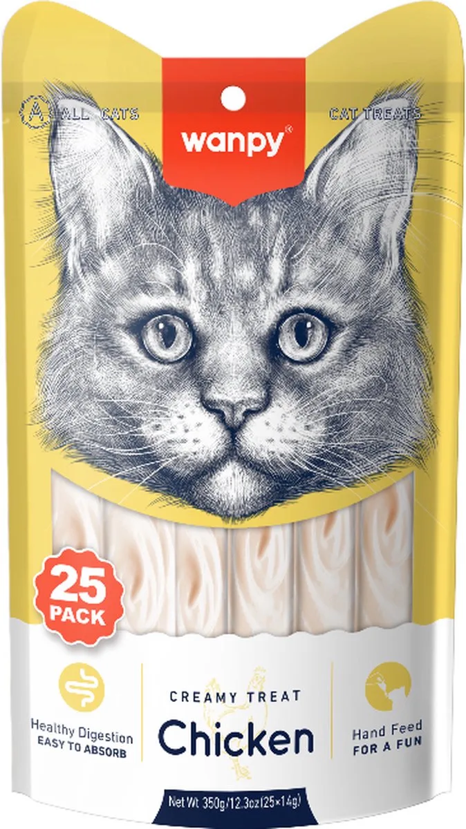 likbare snack - Kip - Voordeelpack 25 Stuks - Kattensnacks by Wanpy – product photo