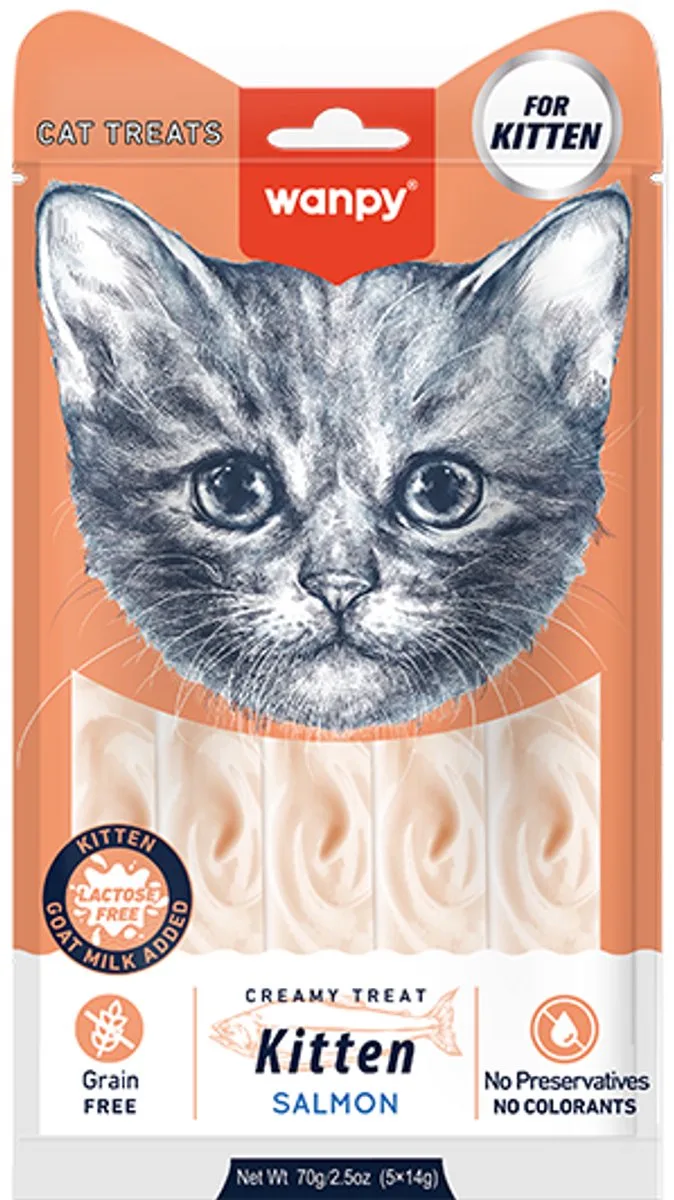 likbare snack - Kitten - Zalm - 3x 5 stuks by Wanpy – product photo