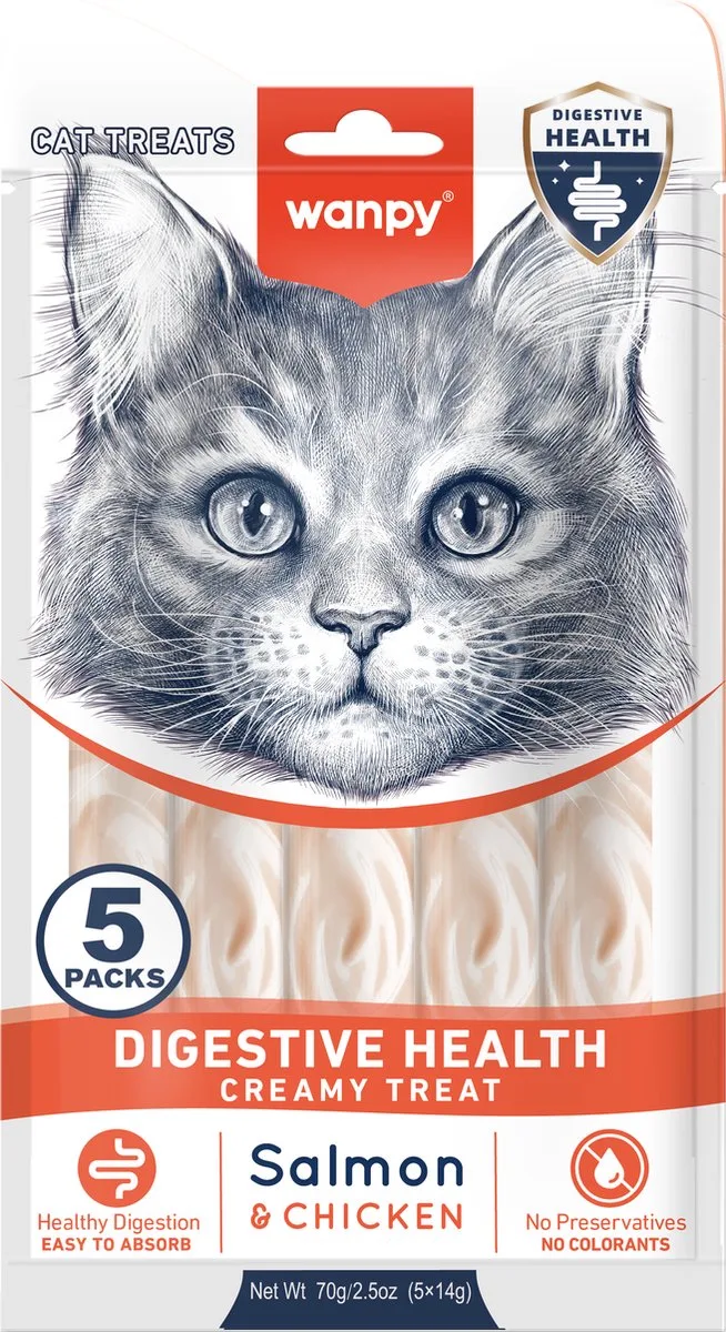 likbare snack met een functie - Zalm & Kip - Gezonde Spijsvertering - 1 x 5 sticks van 14 gram de Wanpy – photo produit